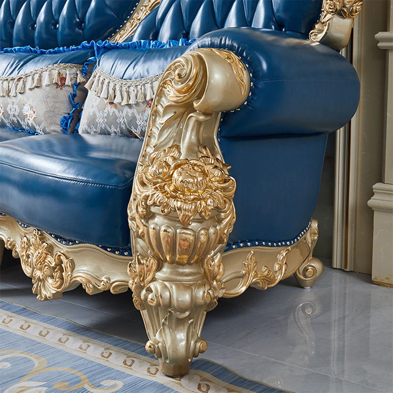 Romero Europeanstyle Living Room Carved Sofa. 126.8'' Genuine Leather